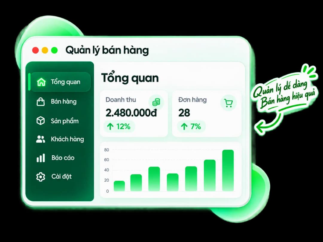 Giao diện tổng quan ứng dụng quản lý bán hàng